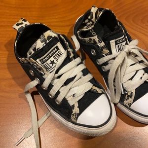 Girls black leopard chucks